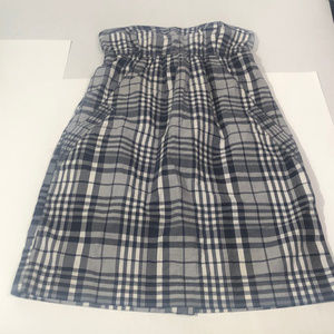 American Eagle Outfitters Grey and White Plaid Strapless Mini Dress